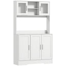 Mobile Dispensa 108x35x180 cm con 4 Armadietti 2 Ripiani Aperti e Piano da Lavoro in Legno e Vetro Bianco      