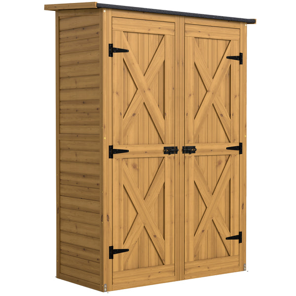 online Capanno Armadio Porta Attrezzi da Giardino 115x53x156 cm con Ripiani Interni in Legno di Abete Marrone