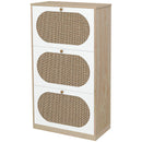 Scarpiera Stile Boho 3 Ante 18 Paia 60x24x115 cm in Ratta Truciolato e MDF Rovere e Bianco