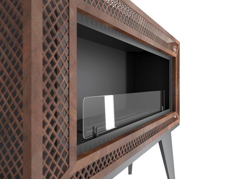 Camino a Bioetanolo da Pavimento 100x47 cm Industrial Marrone con Vetro