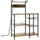 Scaffale Cucina con Multopresa 90x42x130 cm in Legno e Acciaio Marrone Rustico