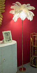 Lampada da Terra Palm Bianca Ø55x160 cm in Ferro e Plastica Oro e Bianco      