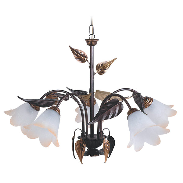 online Lampadario 5xE14 Montatura Marrone Ramato Vetro Bianco Sfumato Ambra E-Energy Giulia