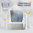 Lettiera per Gatti Grandi con Coperchio Ribaltabile Paletta e Deodorante in Acciaio Inox Grigio Chiaro      