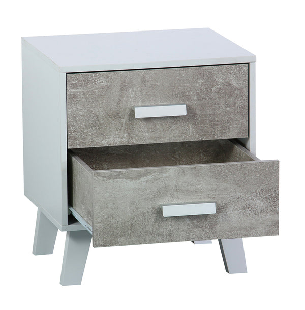 Comodino 2 Cassetti 40x34x45 cm in Pannello Truciolare Bianco/Cemento prezzo