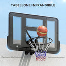 Canestro Basket Esterno a Parete 110x75 cm con Tabellone Infrangibile e Cerchio Ø45 cm in Acciaio Nero      