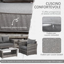 Set Salotto da Giardino Divano 2 Poltrone e Tavolino in Rattan Polietilene Grigio