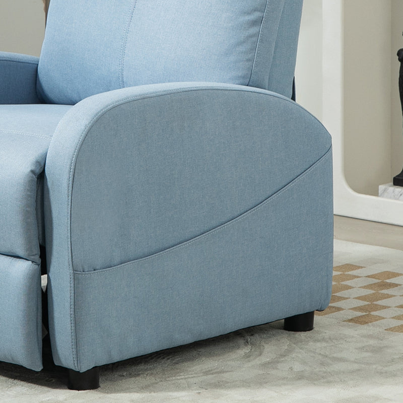 Poltrona Relax Reclinabile 165° 69x85x100 cm in Tessuto Effetto Lino Azzurro 