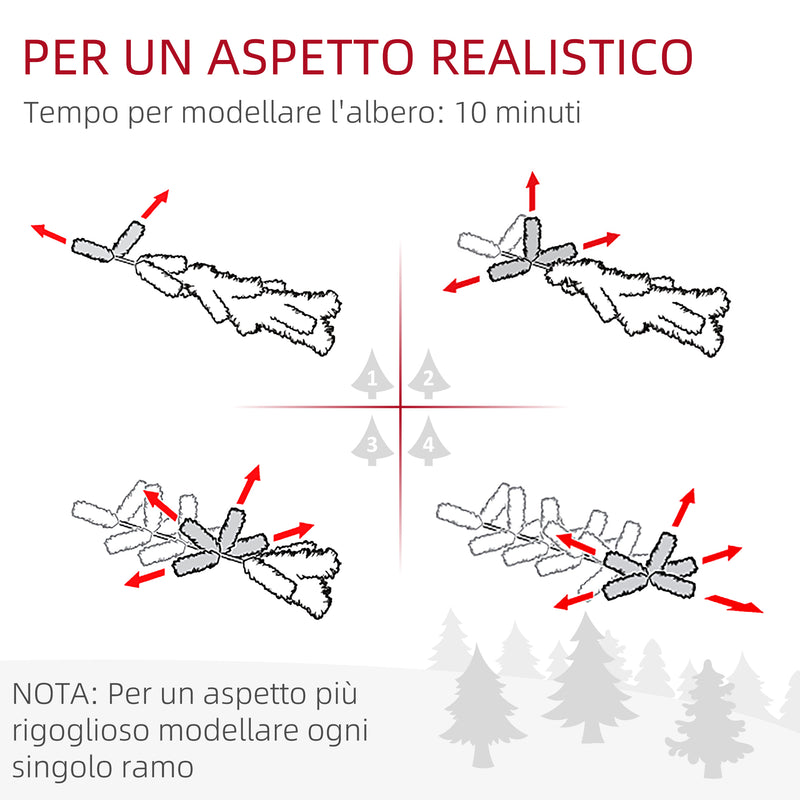 Albero di Natale Innevato 150 cm con 263 Rami e 120 Luci LED Bianco Caldo Verde      