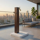 Fontana Decorativa da Esterno con Base in Cemento e Rubinetto in Ottone45x45x97 cm Effetto Corten