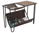 Tavolinetto Porta Giornali Simply 83,5x42x61 cm in Ferro e Legno di Abete e PU Nero e Marrone