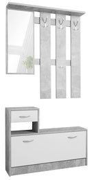 Mobile Ingresso Appendiabiti con Specchiera e Scarpiera in Truciolato Alfred Cemento e Bianco