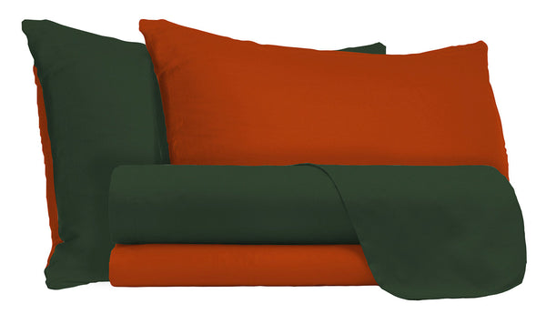 Set Lenzuola Matrimoniale Sopra Sotto e Federe Double Face Verde Oliva/Terra acquista