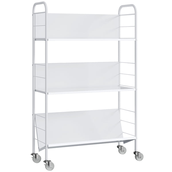 online Carrello Portalibri Moderno a 3 Livelli 69x26x108 cm con Ruote Girevoli in Metallo e PP Bianco