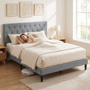 Struttura Letto Matrimoniale Imbottita 150x195x107 cm con Testiera Trapuntata in Tessuto Grigio      