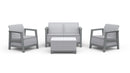 Set Salotto da Giardino 4 Pezzi Divano Poltrone e Tavolino Contenitore Keter Scandi Linea Effetto Juta Grigio Chiaro e Grigio Scuro