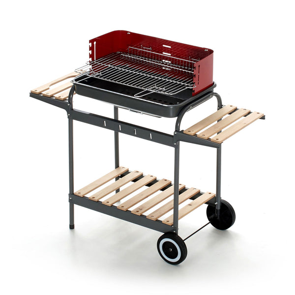 Barbecue a Carbonella 102x38x88,5 cm Struttura in Acciaio e Ripiani in Legno Nero e Rosso sconto