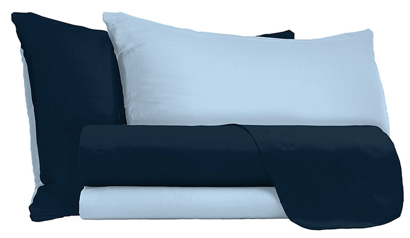 Set Lenzuola Sopra Sotto e Federe Doubleface Blu Scuro\/Azzurro Varie Misure