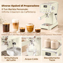 Macchina Caffè Espresso Semiautomatica 20 Bar 1350 W con Lancia Montalatte 1 o 2 Tazze Acqua Calda e Scaldatazze in Acciaio Inox e ABS      
