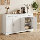 Credenza da Cucina Stile Country 140x38x80 cm con 4 Cassetti e 4 Ante in MDF Bianco      