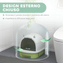 Lettiera Chiusa per Gatti 40,5x52x39 cm con Vassoio Estraibile Paletta e Filtri Verde e Bianco   