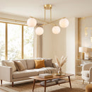 Lampadario a Sospensione 75x75x55 cm con 4 Sfere Altezza Regolabile e Rotazione a 350° in Acciaio Oro      