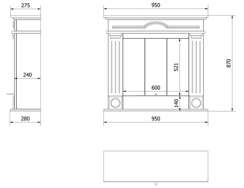 Camino a Bioetanolo da Pavimento 95x28x87 cm Flig San Jose Light Nero