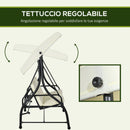 Dondolo Letto da Giardino 3 Posti con Tettuccio Regolabile 195x117x175 cm in Acciaio e Poliestere Crema e Nero