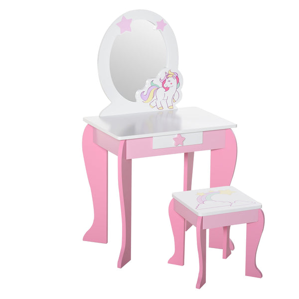 prezzo Specchiera Giocattolo per Bambini con Sgabello in MDF Rosa e Bianco