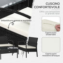 Set Salotto da Giardino in Rattan Sintetico Tavolino 2 Poltrone e Divano con Cuscini Nero 
