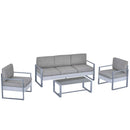 Set da Giardino Divano 2 Poltrone e Tavolino in Alluminio Grigio