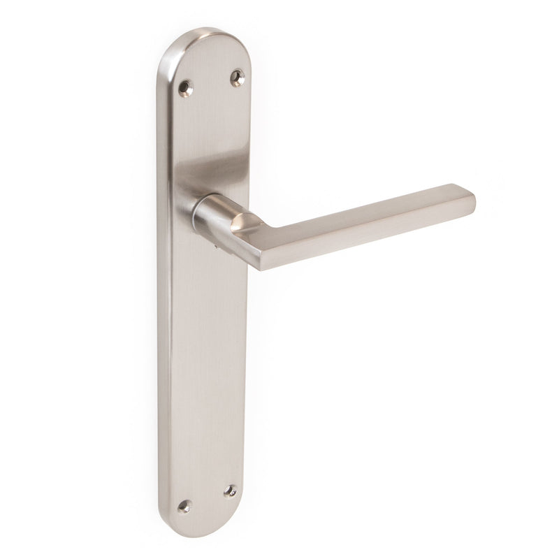 Maniglie Perth per Porta da Interno con Placca 43 x 250 mm Alluminio e Zama Nickel Satinato Emuca