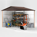 Casetta da Giardino Porta Attrezzi con Doppia Porta Scorrevole 278x195x215 cm con Pannelli in Acciaio Effetto Legno Marrone 