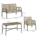 Set Salotto da Giardino con Divanetto e 2 Poltrone con Cuscini e Tavolino in Rattan PE Giallo