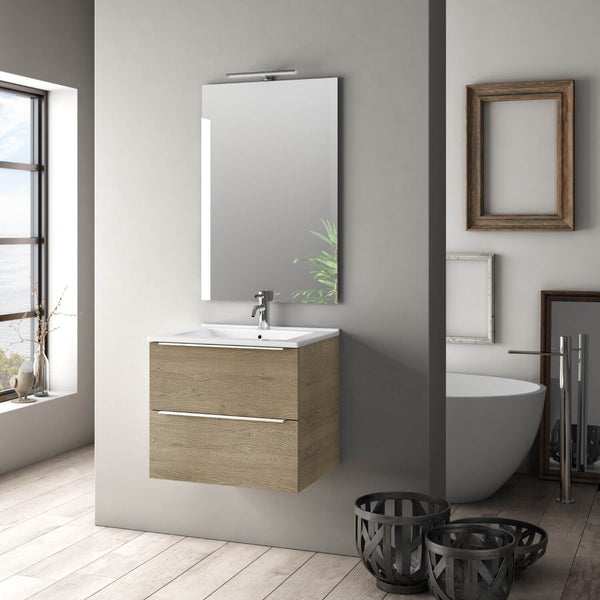 acquista Mobile da Bagno Sospeso con Lavabo Specchio e Lampada a LED TFT Luna Rovere Miele