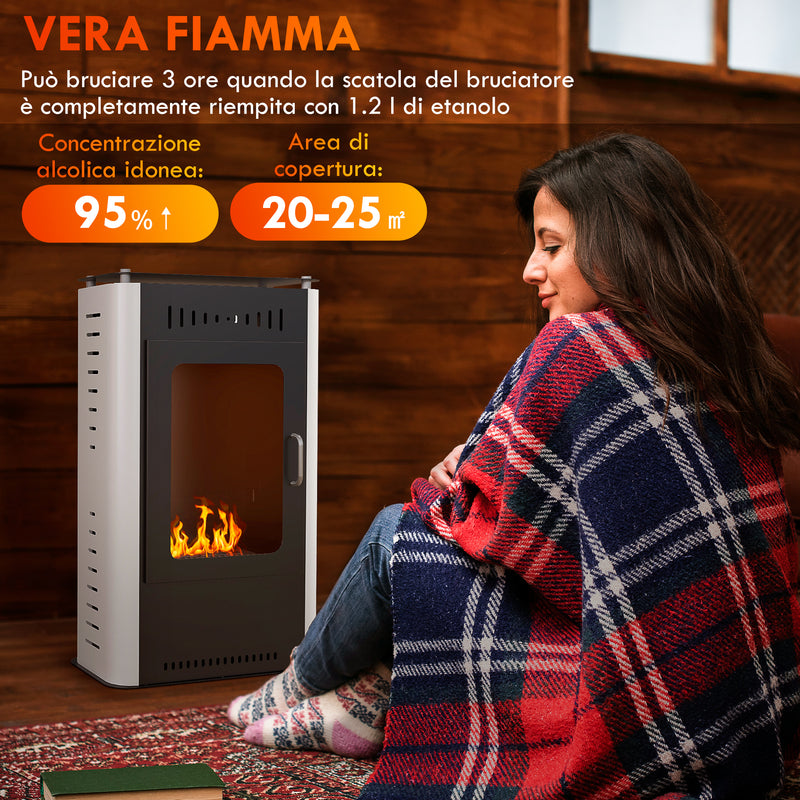 Camino a Bioetanolo da Terra 1.2L 50x27x82 cm con Mensola Superiore in Acciaio Bianco e Nero  