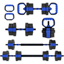 Set Pesi Palestra 6 in 1 Multifunzione da 20kg Totali 125x18x18 cm in Plastica e Sabbia Blu      
