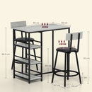 Set da Pranzo 3 Pezzi con Bancone Bar con Ripiani e 2 Sedie Alte Grigio Chiaro     