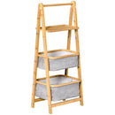Mobiletto Bagno Pieghevole 3 Ripiani 44,5x33x108 cm in Bambù e Poliestere Grigio