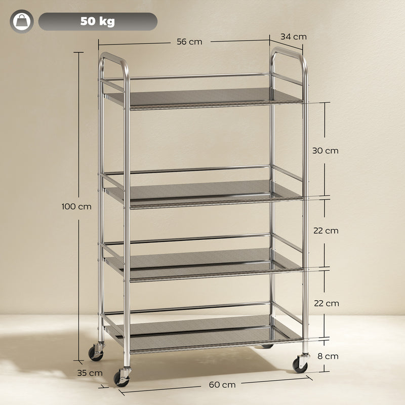 Carrello da Cucina Multiuso a 4 Livelli 60x35x100 cm in Acciaio Inox   