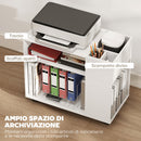 Tavolino da Salotto 70x36x60 cm con Ruote Vani Aperti Ripiano e Scomparto Superficie in Melamina Bianco      