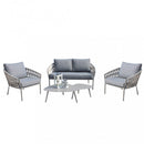 Set Salotto da Giardino Divano 2 Poltrone e Tavolino con Cuscini in Alluminio Marrone