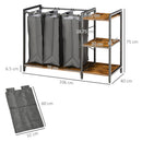 Mobile Portabiancheria 106x40x75 cm con 3 Sacchi in Tessuto e 3 Ripiani Grigio e Marrone