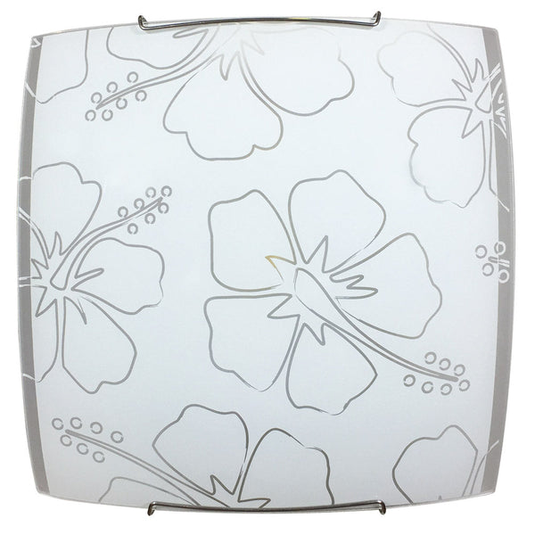 prezzo Plafoniera 2xE27 Montatura Bianca Vetro Lastra Serigrafato Fiore Bianco E-Energy Delia