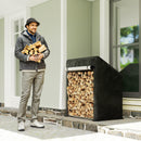 Portalegna da Esterno 100x60x110 cm in Acciaio Rinforzato con Copertura Impermeabile Nero      