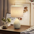 Lampada da Tavolo 22x22x35 cm con Paralume in Tessuto Effetto Lino E27 e Interruttore a Bilanciere in Ceramica Crema      