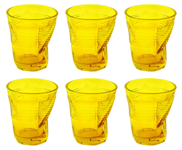 Set 6 Bicchieri Accartocciati 22 cl Ø8 cm in Vetro Pressato Kaleidos Gialli sconto