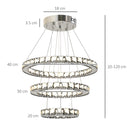 Lampadario a LED con Cristalli Altezza Regolabile 71W 40x120 cm Argento