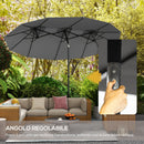 Ombrellone Doppio 285x147x227 cm Inclinabile a 45° con Prese d'Aria in Acciaio e Poliestere Grigio 