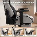 Sedia Gaming Ergonomica Massaggiante 70,5x73x127,5-137,5 cm con Cuscino Lombare in Tessuto Grigio      